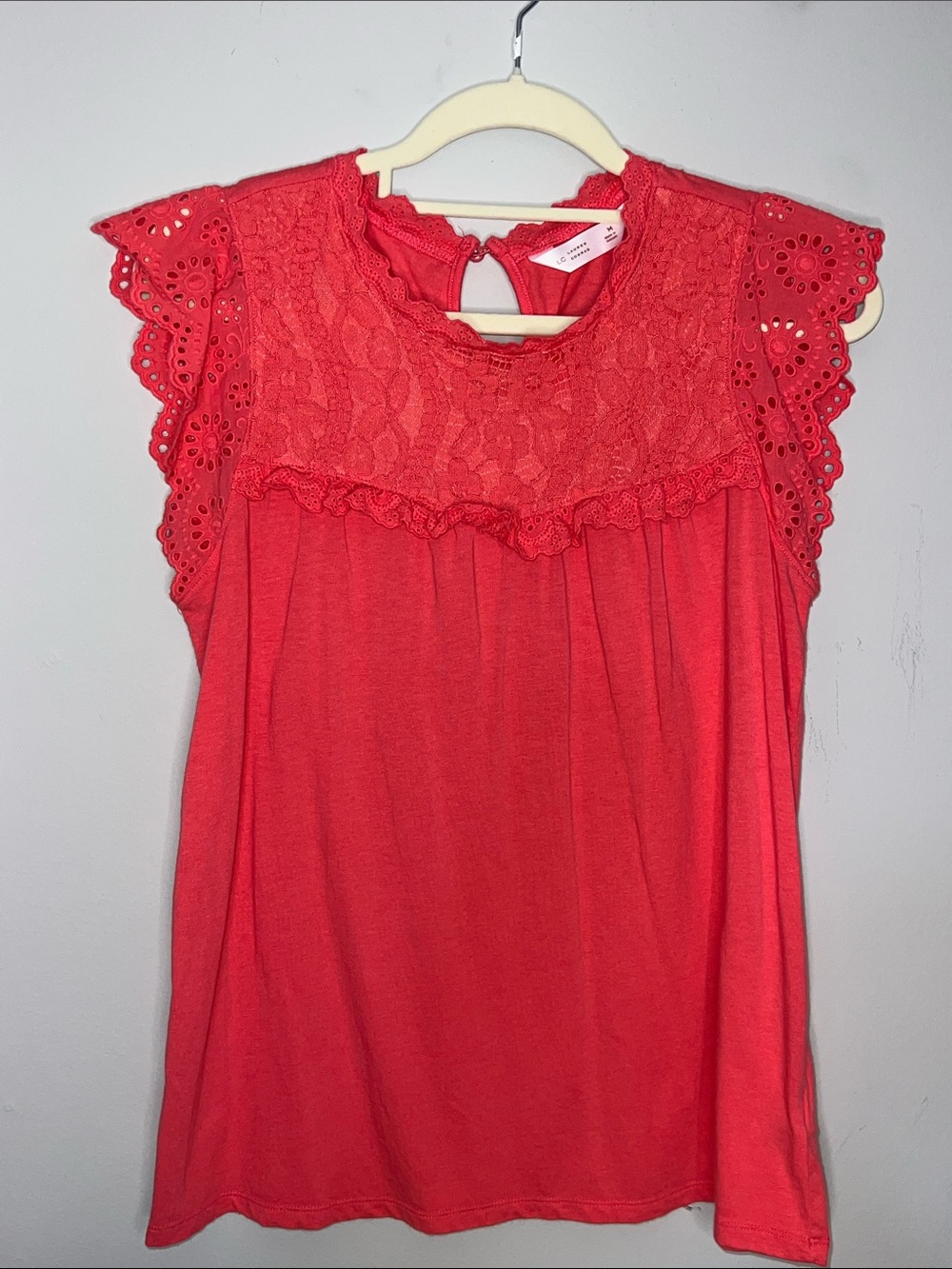 Lauren Conrad Pink Embroidered Eyelet Sleeve Flowy Blouse Modest